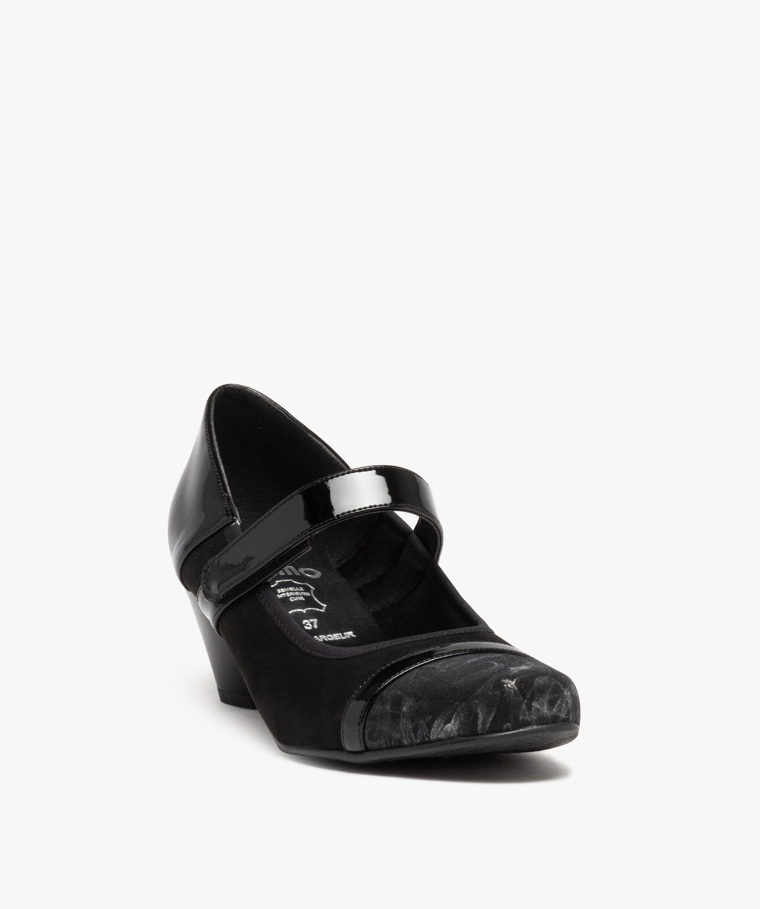 Escarpin confort avec brides vernies et petit talon femme noir | GEMO