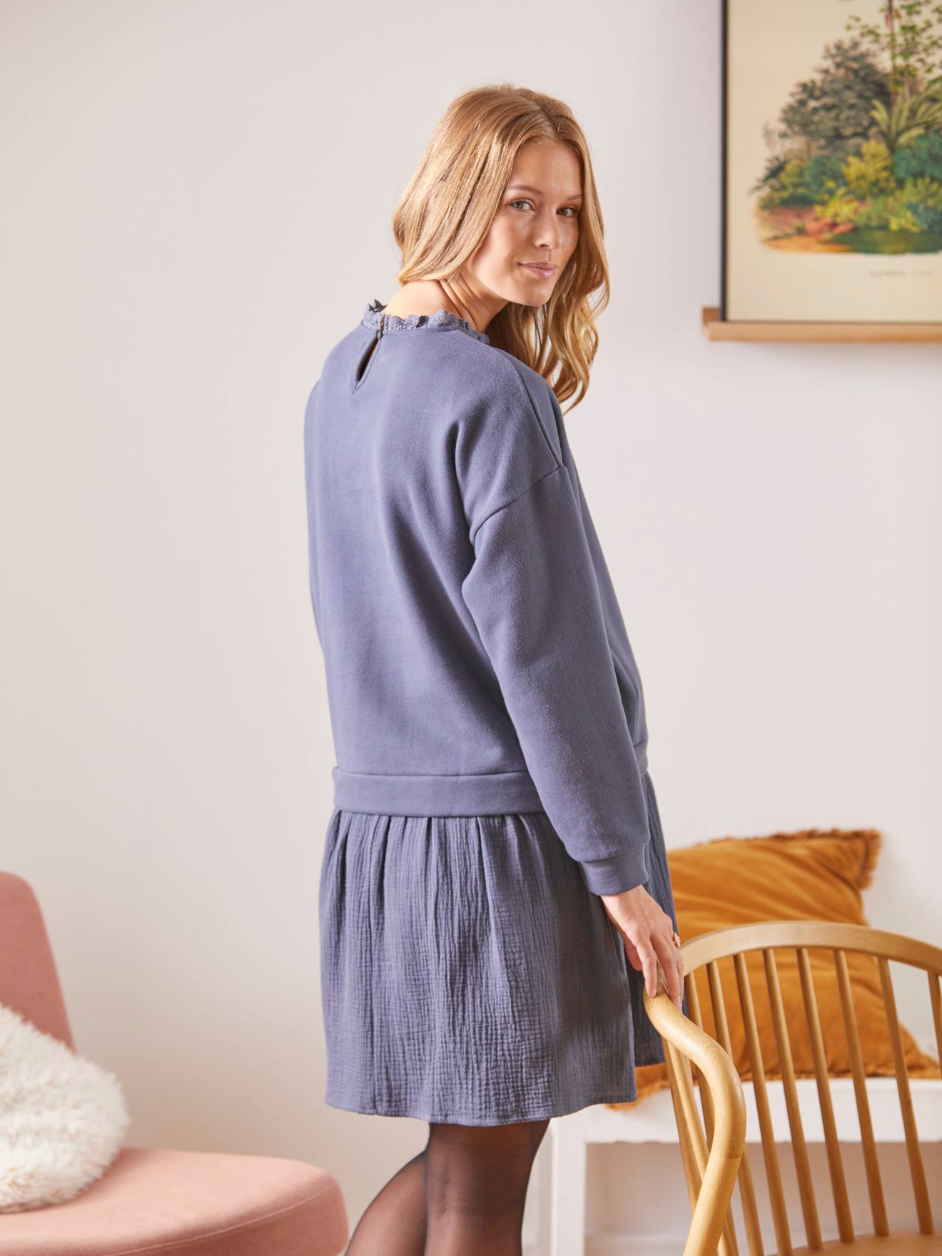 Vertbaudet Kleid mit Materialmix, Schwangerschaft & Stillzeit - anthrazit