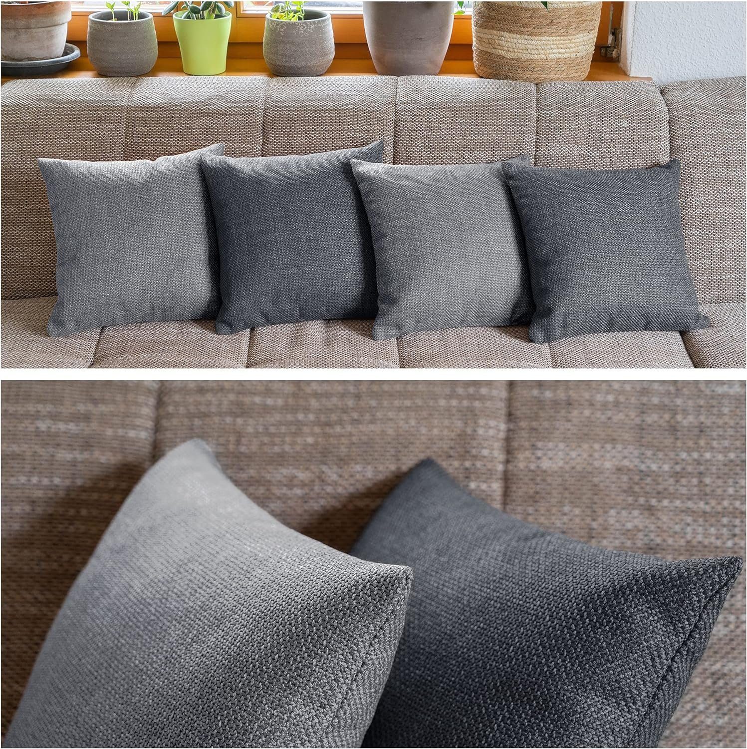 Selfitex Dekokissen 4er Set 40x40cm mit Füllung, strukturiert edler Polsterstoff, für Sofa, Couch, Bett oder als Polster jeglicher Art