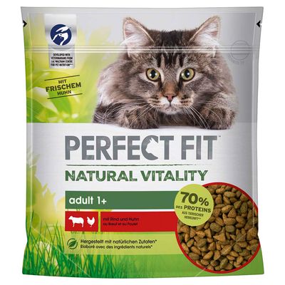 6 x 650 g Perfect Fit Natural Vitality Adult + 6 x 50 g Nassfutter zum Sonderpreis!
