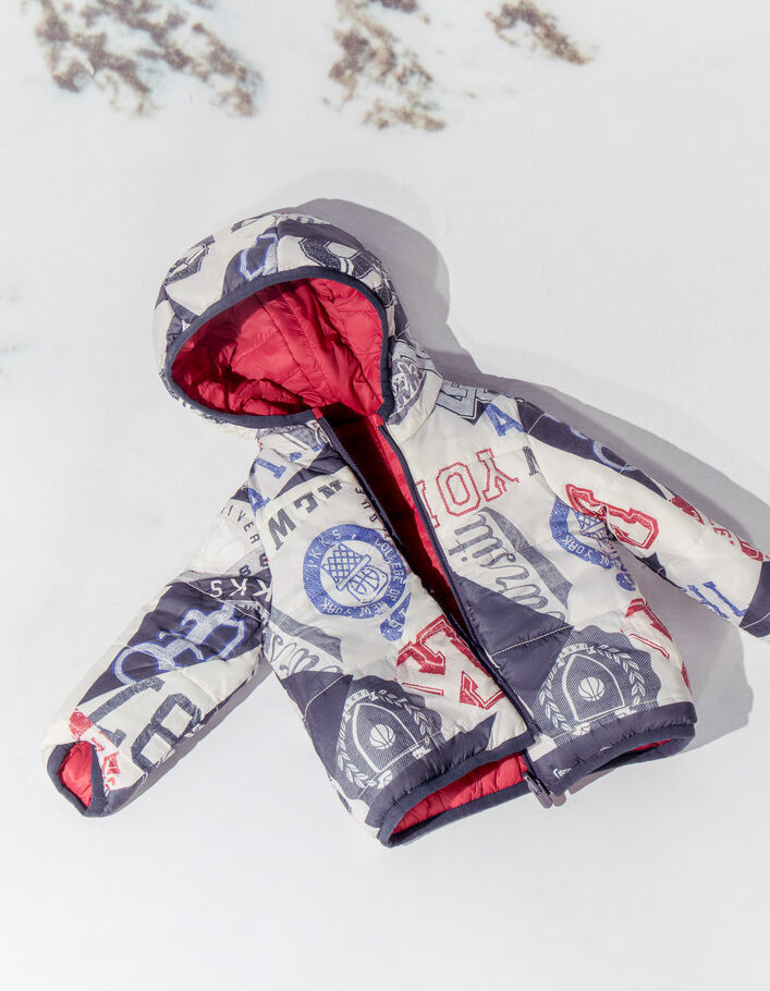 Doudoune réversible gris imprimé et rouge bébé garçon