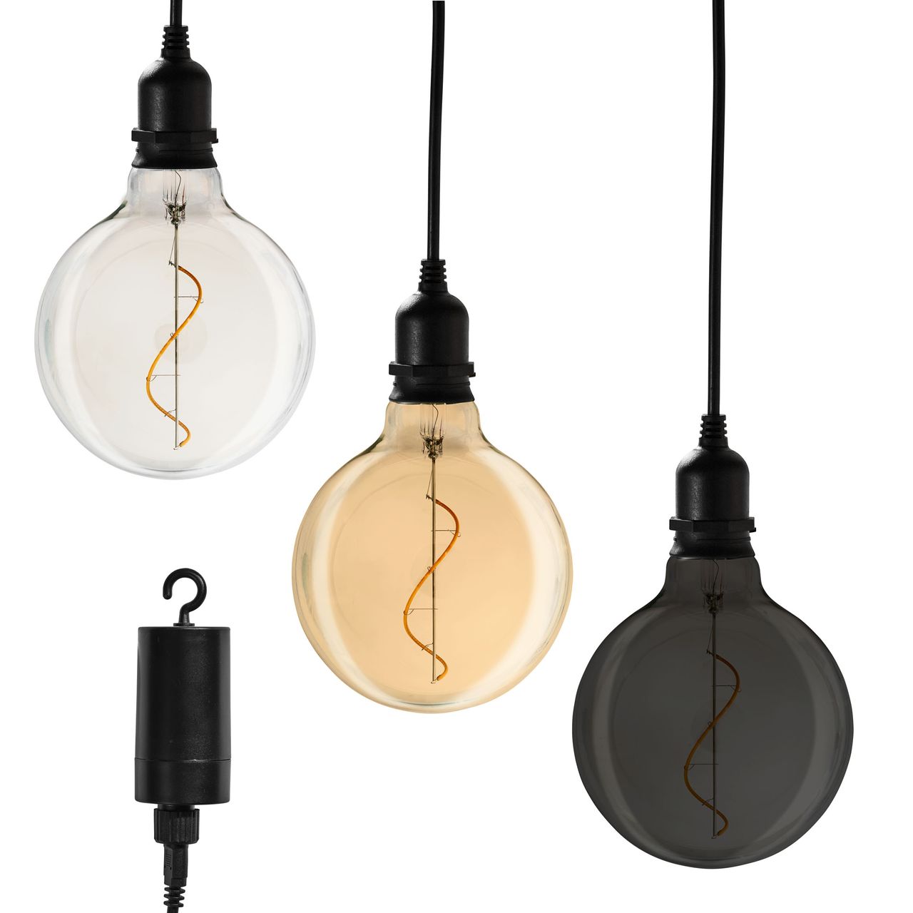 Weles 3er Set Glaskugel Glow klar, gold & smokey Batteriebetrieben