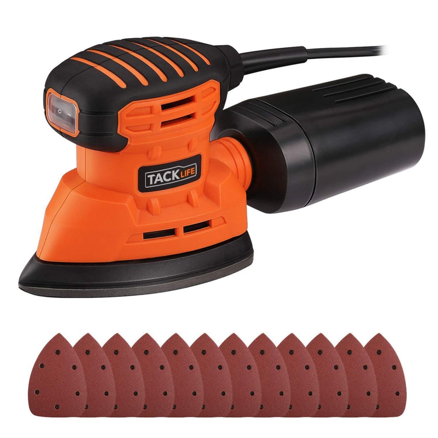 TACKLIFE Multischleifer, 130W 12000RPM mit 12 Schleifpapieren, 3m Netzkabel