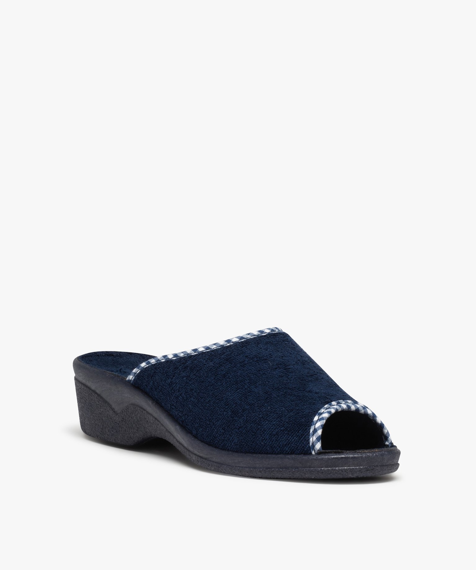Chaussons femme mules confort compensées à bout ouvert marine | GEMO