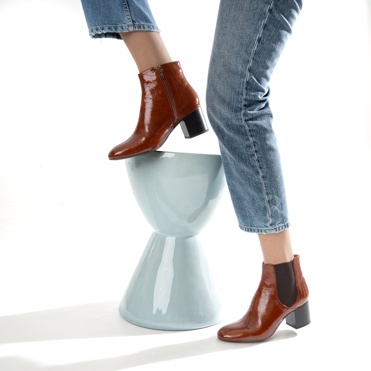 Chelsea boots à talon ERAM FLEX cognac en cuir verni