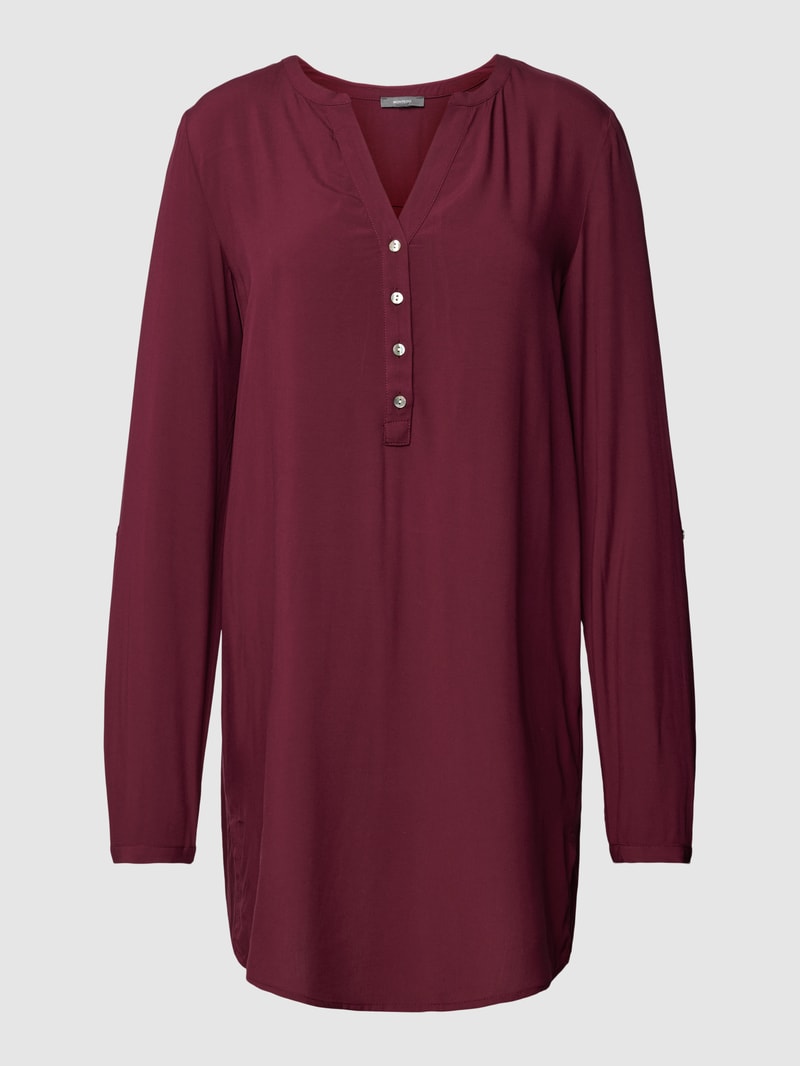 Longbluse aus reiner Viskose mit kurzer Knopfleiste Modell 'Uni' in bordeaux rot