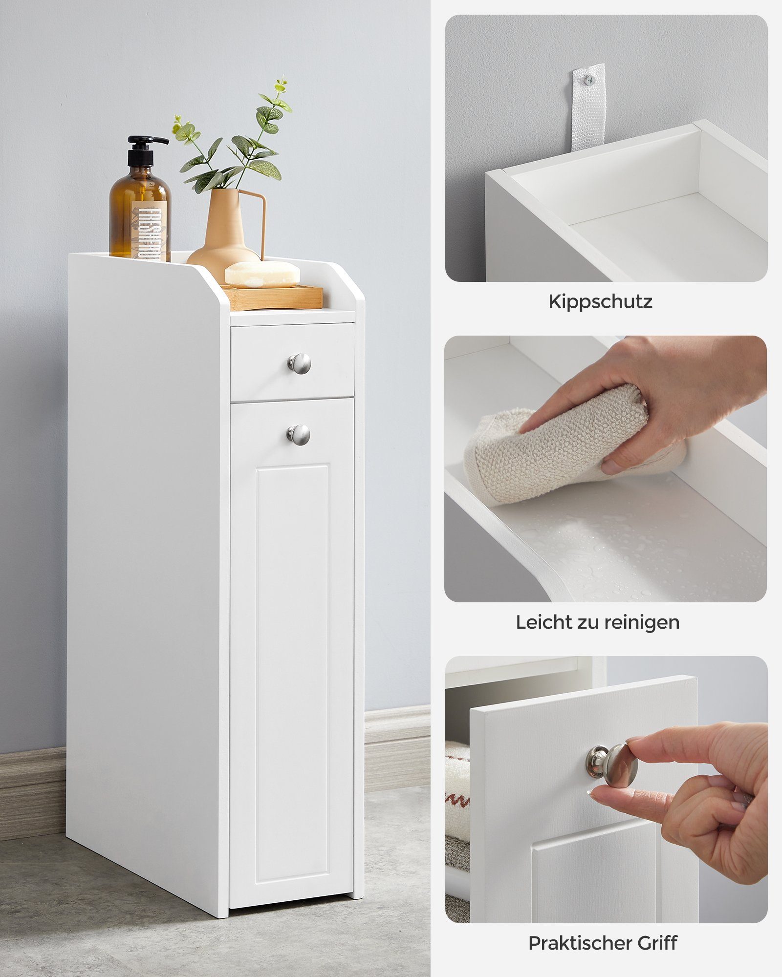 VASAGLE Badkommode Badezimmerschrank, Toilettenschrank mit Schubladen