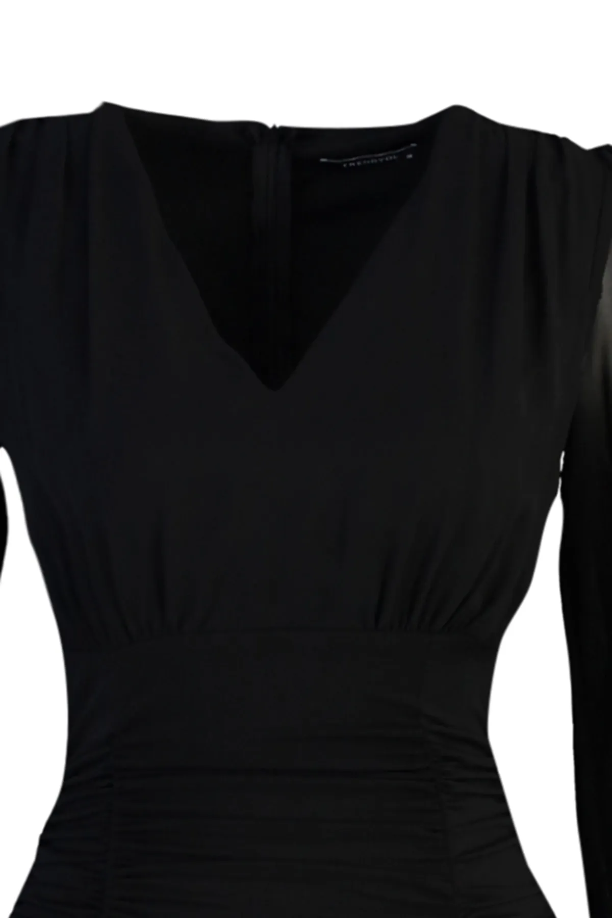 Trendyol Collection  Schwarzes, figurbetontes Webkleid mit Gimped-Effekt TWOAW23EL01044