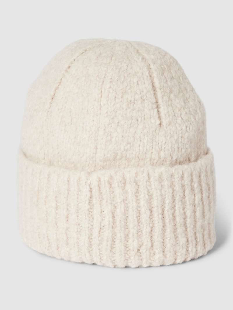 Mütze aus Woll-Mix mit breitem Umschlag und Label-Detail in offwhite