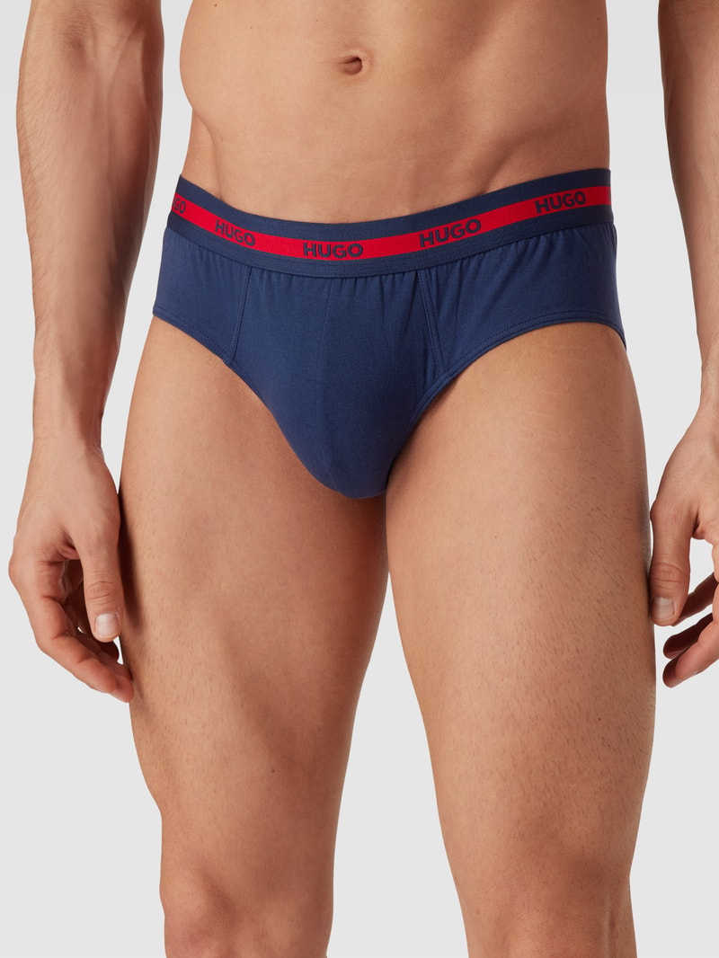 Slip mit elastischem Logo-Bund im 3er-Pack in dunkelblau