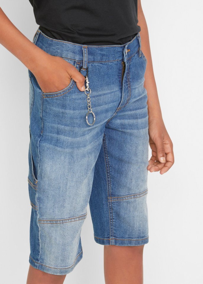 Jungen Jeans-Bermuda mit Schlüsselkette, Slim Fit