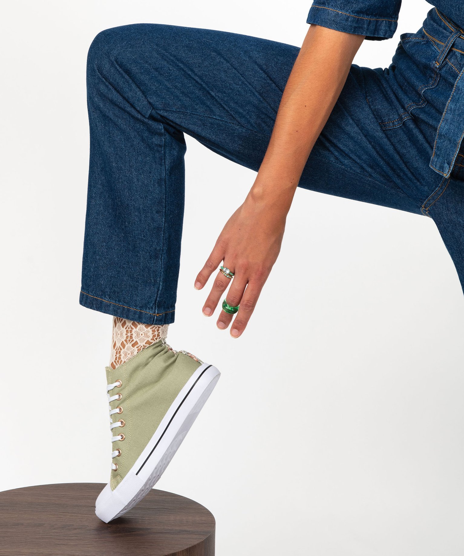 Baskets en toile montantes à bout renforcé femme vert | GEMO