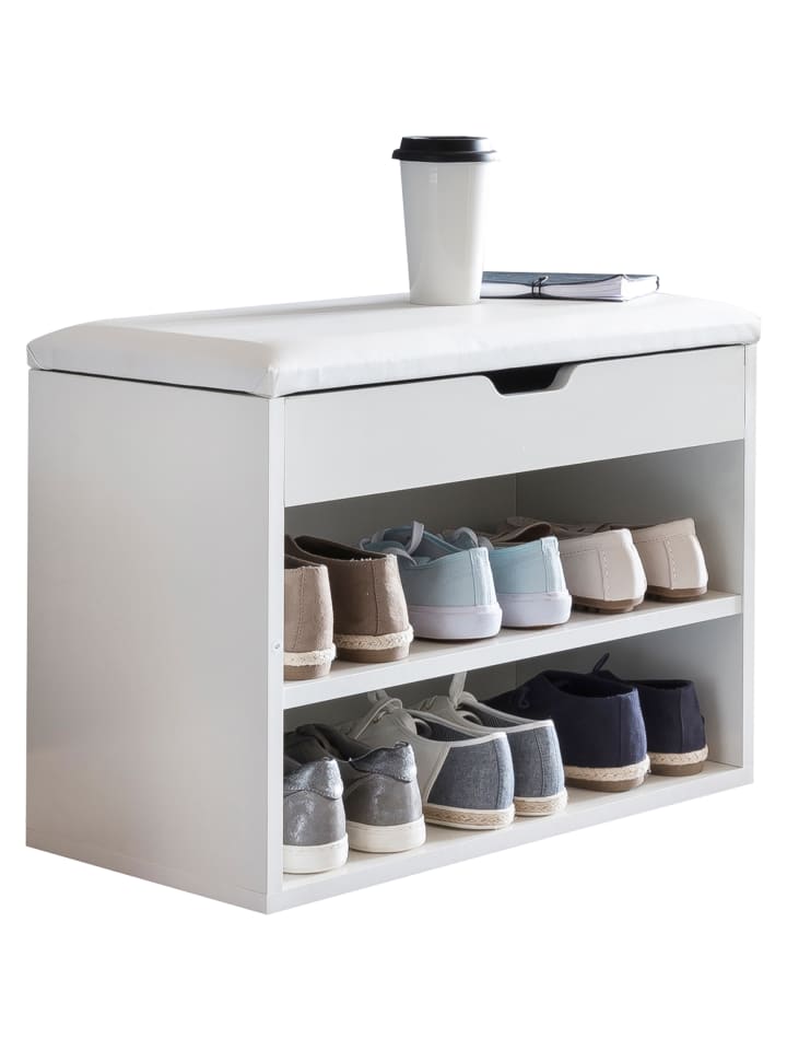 KADIMA DESIGN Schuhbank CIGNO mit Stauraum, gepolsterter Kunstlederbezug, Weiß/Sonoma in Weiß günstig kaufen onesize