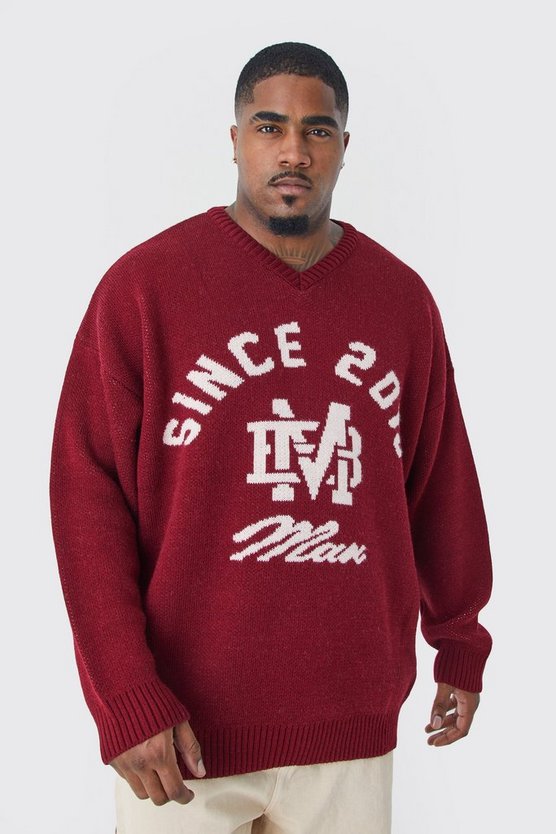 Plus Oversize Fußball-Pullover mit V-Ausschnitt