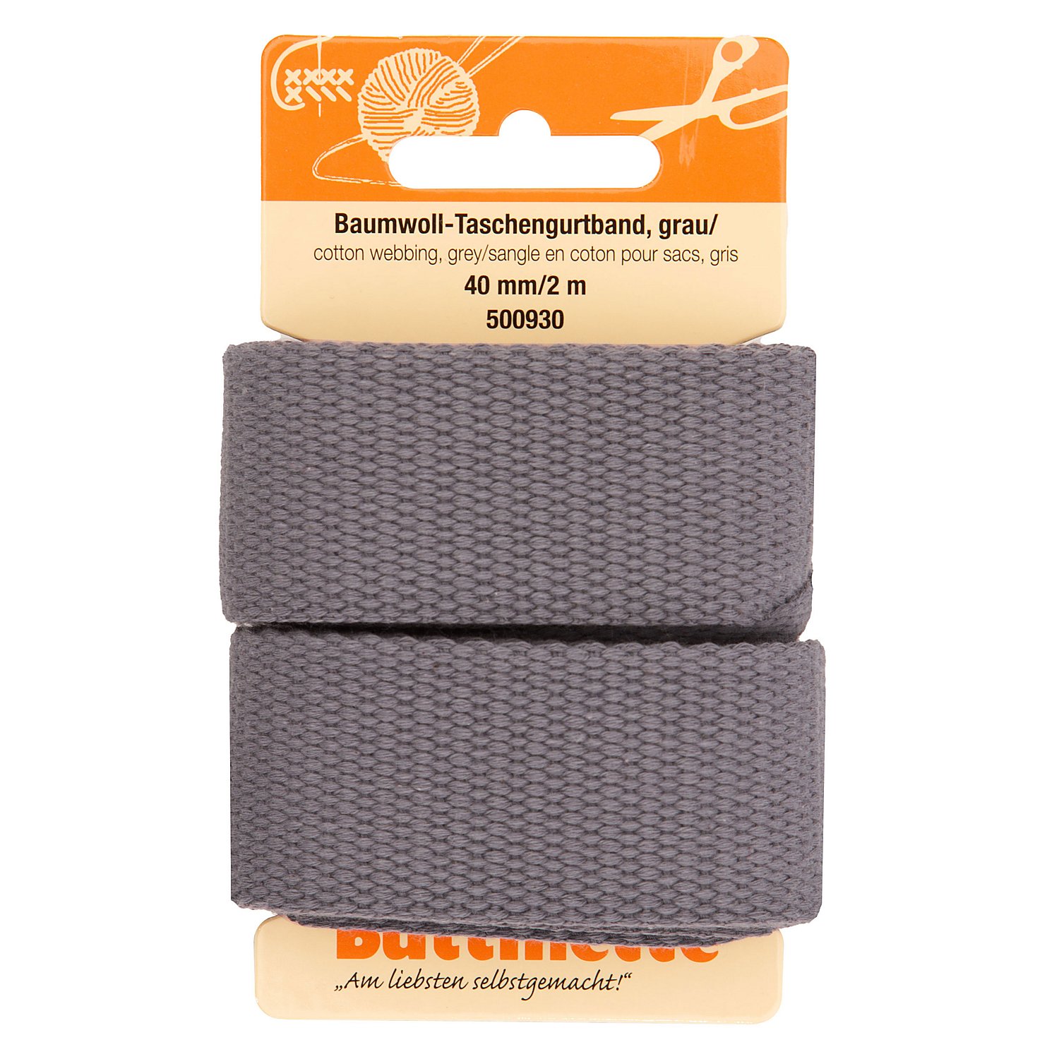 buttinette Baumwoll-Taschengurtband, grau, Breite: 4 cm, Länge: 2 m