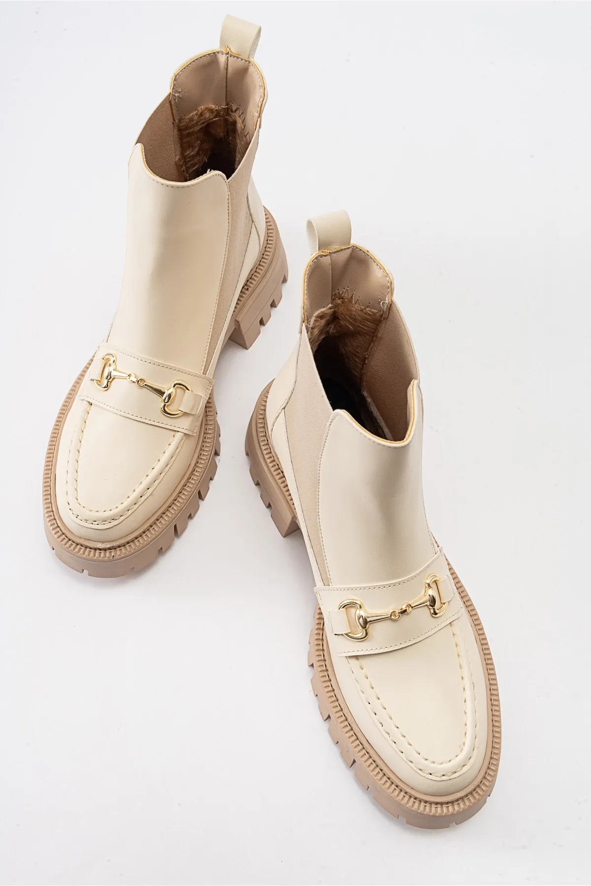 LuviShoes  VESPER Beige Chelsea-Stiefel für Damen mit Schnalle