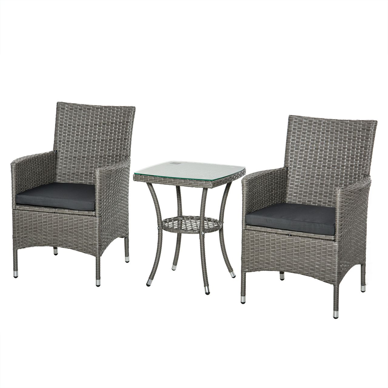 Outsunny 3-tlg. Balkonmöbel Set Sitzgruppe Rattan Gartenset Polyrattan Grau