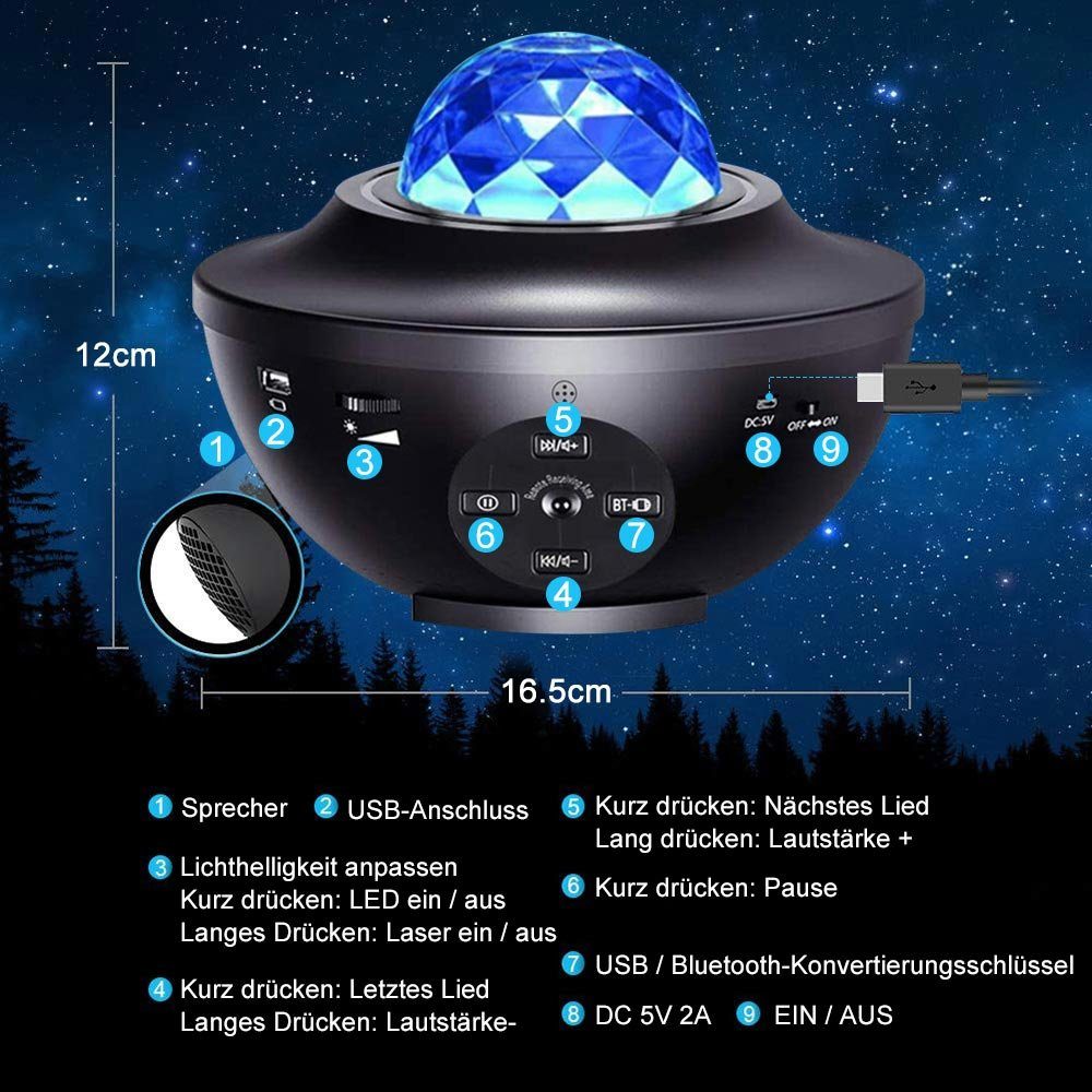 Laybasic LED Sternenhimmel Projektor,Galaxy Sternenhimmelprojektor,21 Lichtmodi LED-Beamer (Lampe Sternenhimmel mit Bluetooth/Musik Lautsprecher/Timer)