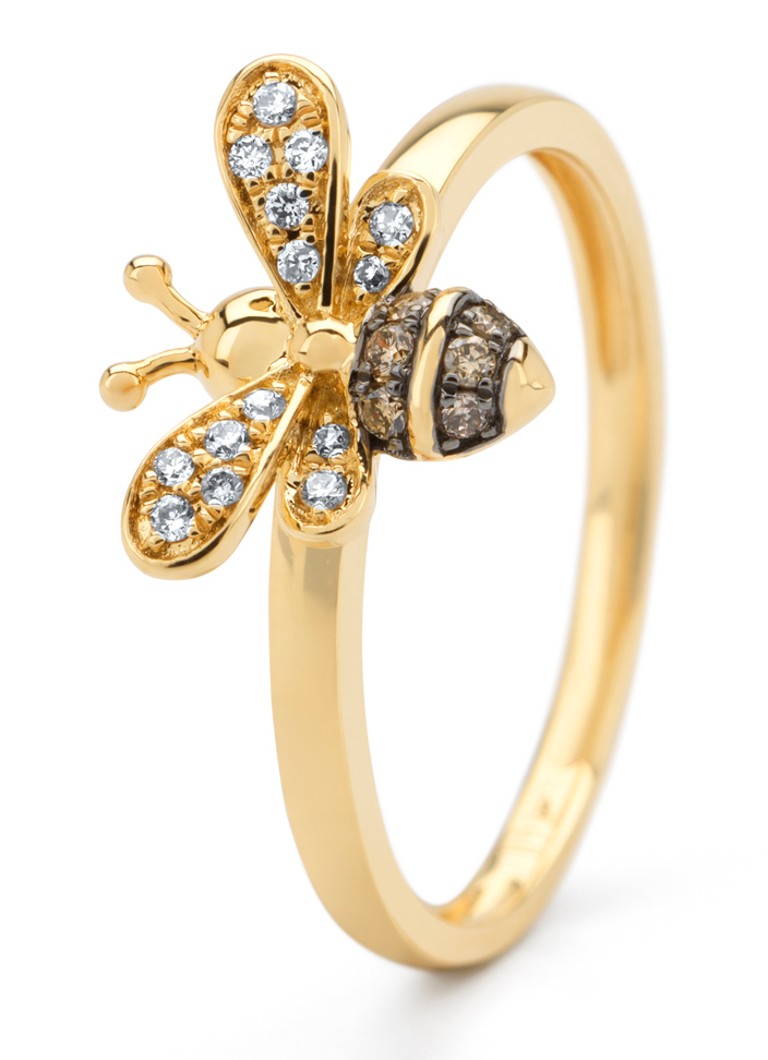 Diamond Point Yellow gold ring, 0.11 ct diamond, Queen Bee
