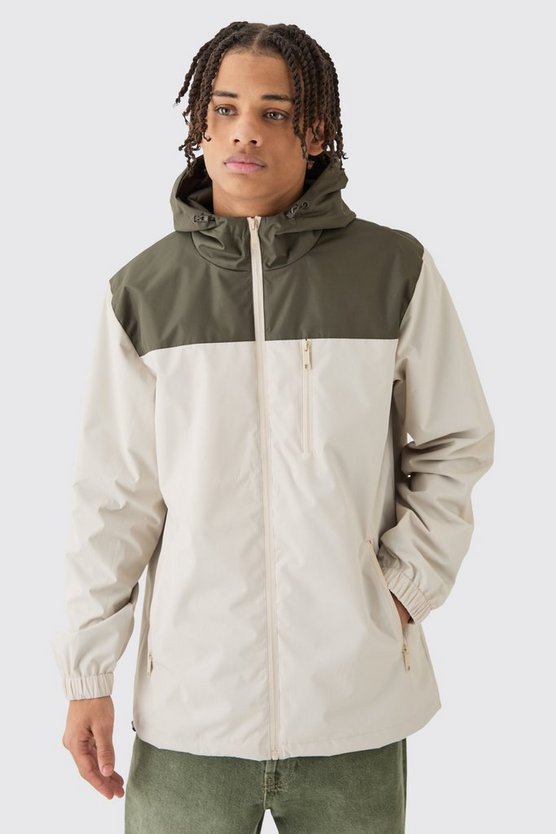 Colorblock Regenjacke mit Kapuze und Reißverschluss