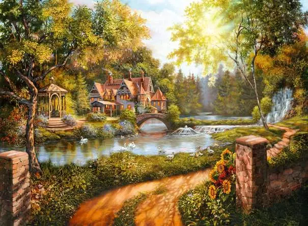 Puzzle 500 Teile - Cottage am Fluß