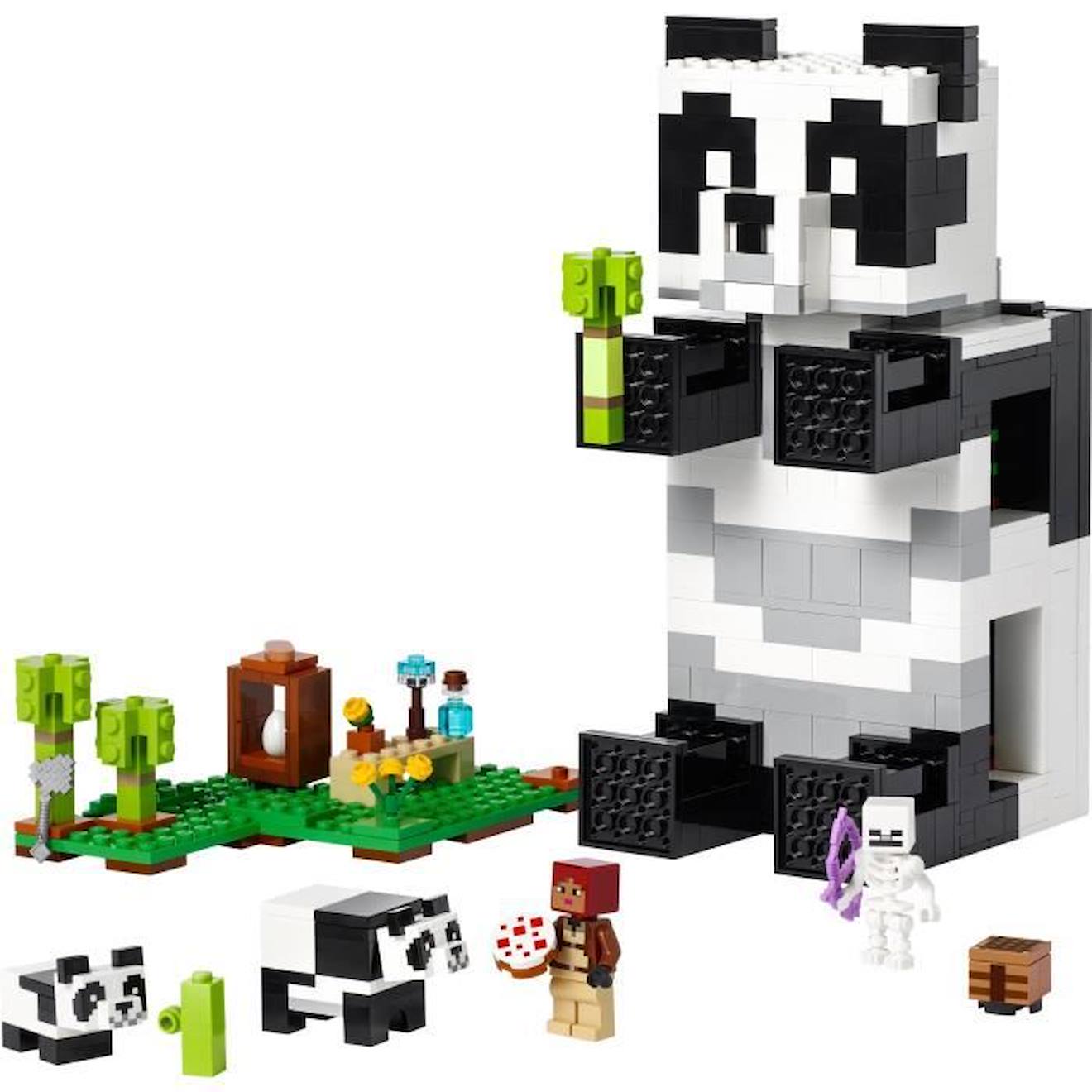 LEGO Minecraft 21245 Le Refuge Panda, Jouet de Maison, avec Figurines Animaux et Squelette noir