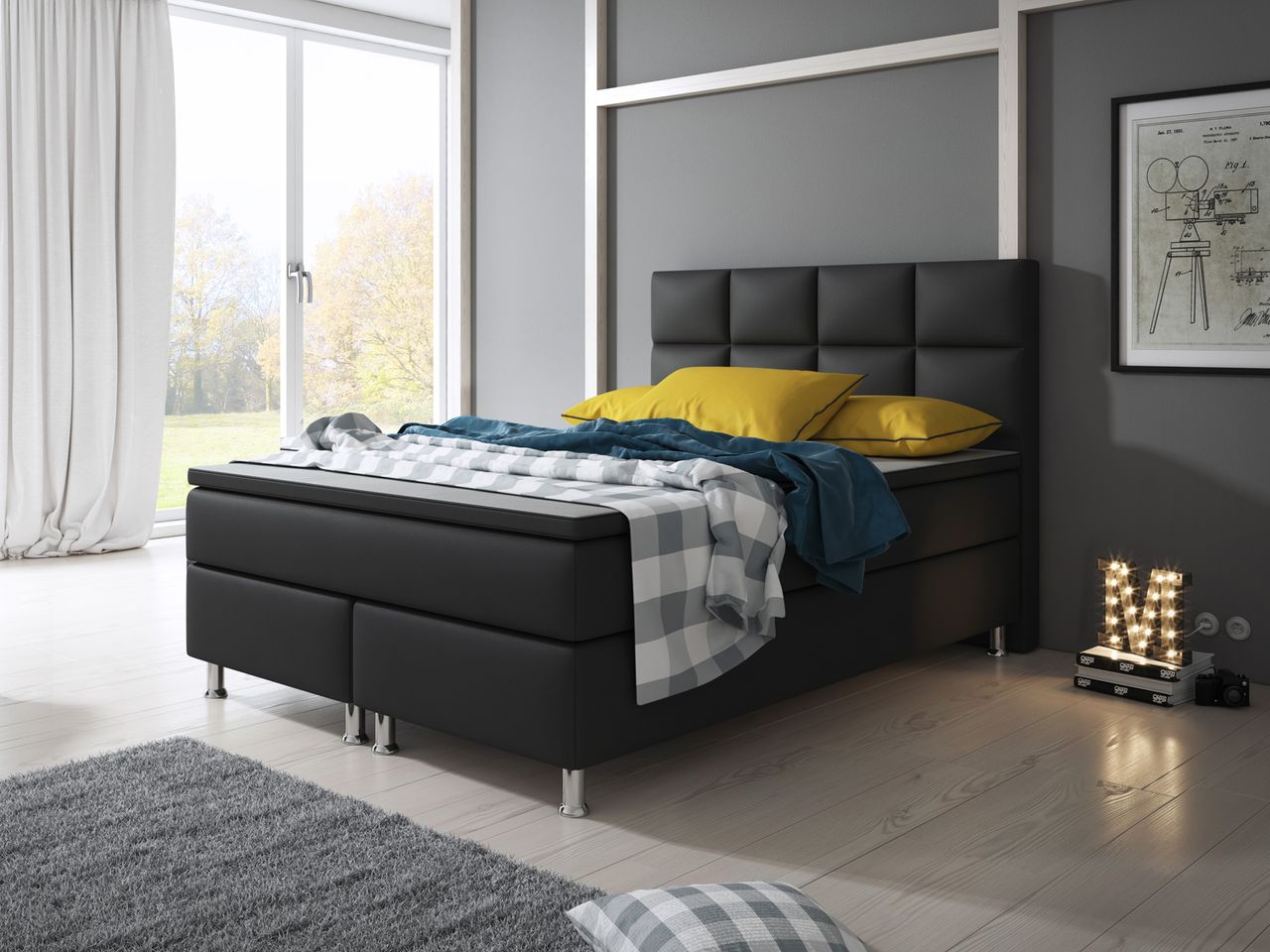 IHG Boxspringbett Miami 140x200 cm Kunstleder Schwarz