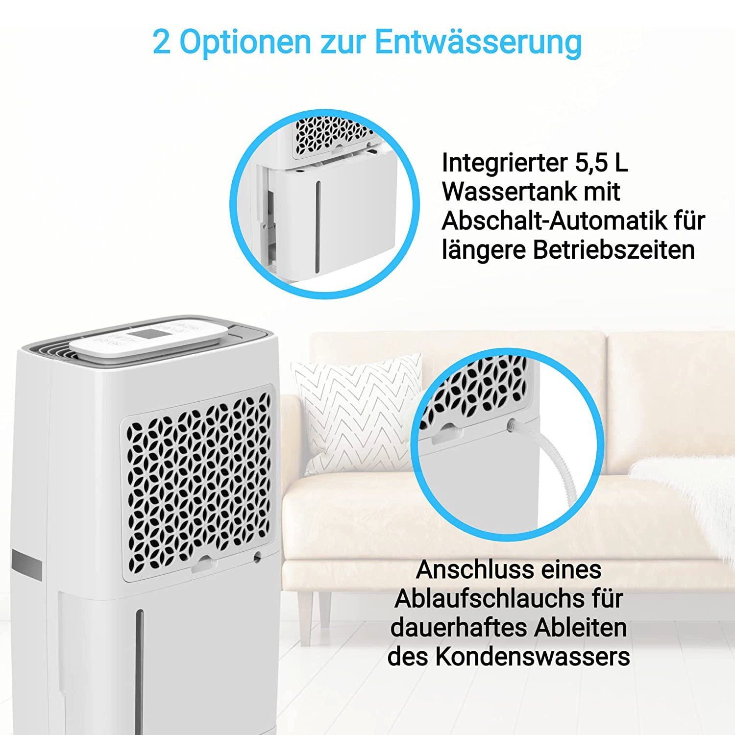 KLAMER Luftentfeuchter KLAMER Luftentfeuchter elektrisch 25L, 195m³ Luftumwälzung pro Stunde…