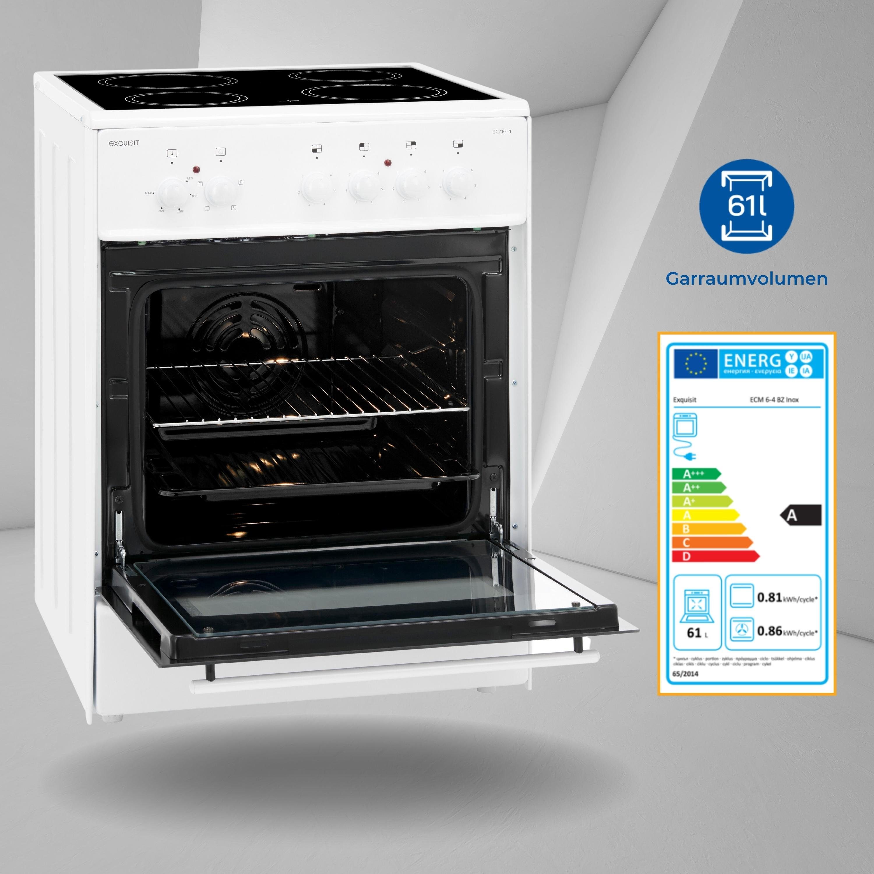 exquisit Elektro-Standherd ECM 6-4, inkl. ausziehbarer Geschirrwagen, klassisches Design, Umluft
