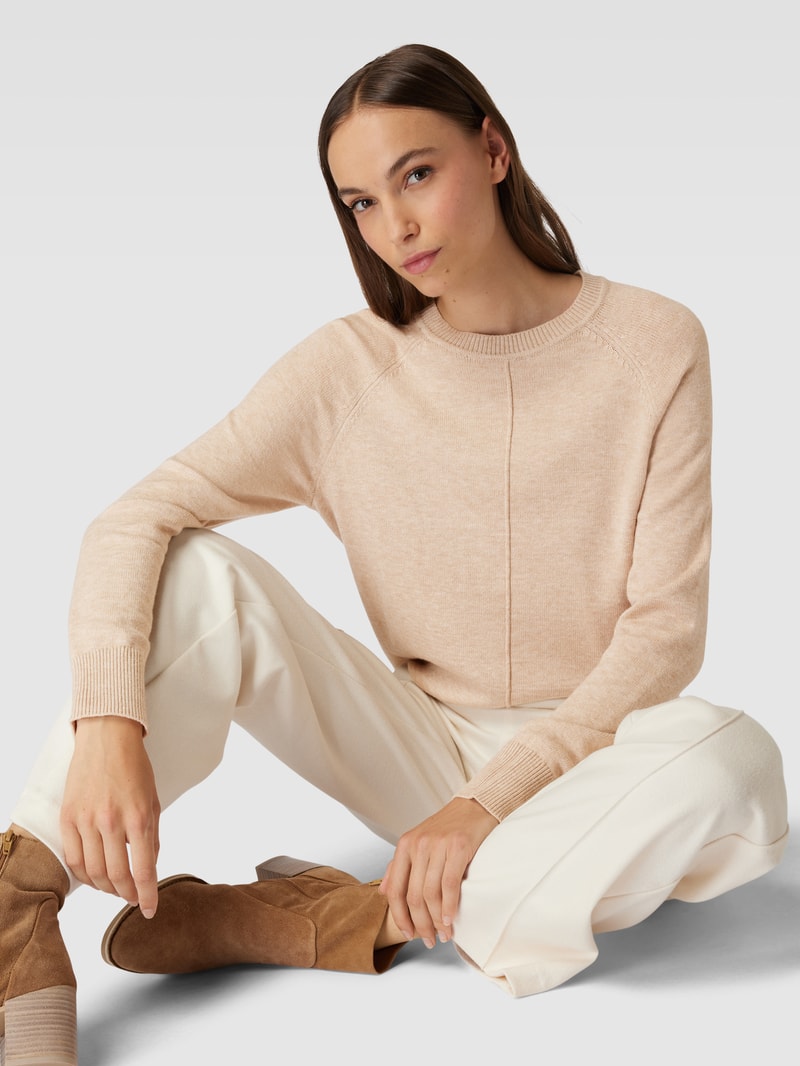 Strickpullover mit gerippten Abschlüssen in beige meliert