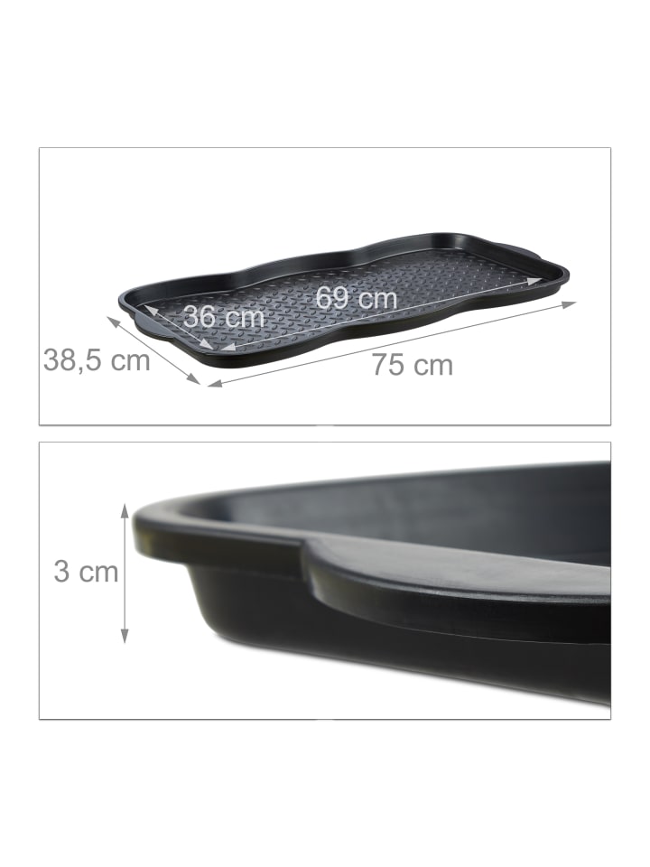 relaxdays 3x Schuhabtropfschale in Schwarz - (B)75 x (H)3 x (T)38 cm günstig kaufen onesize