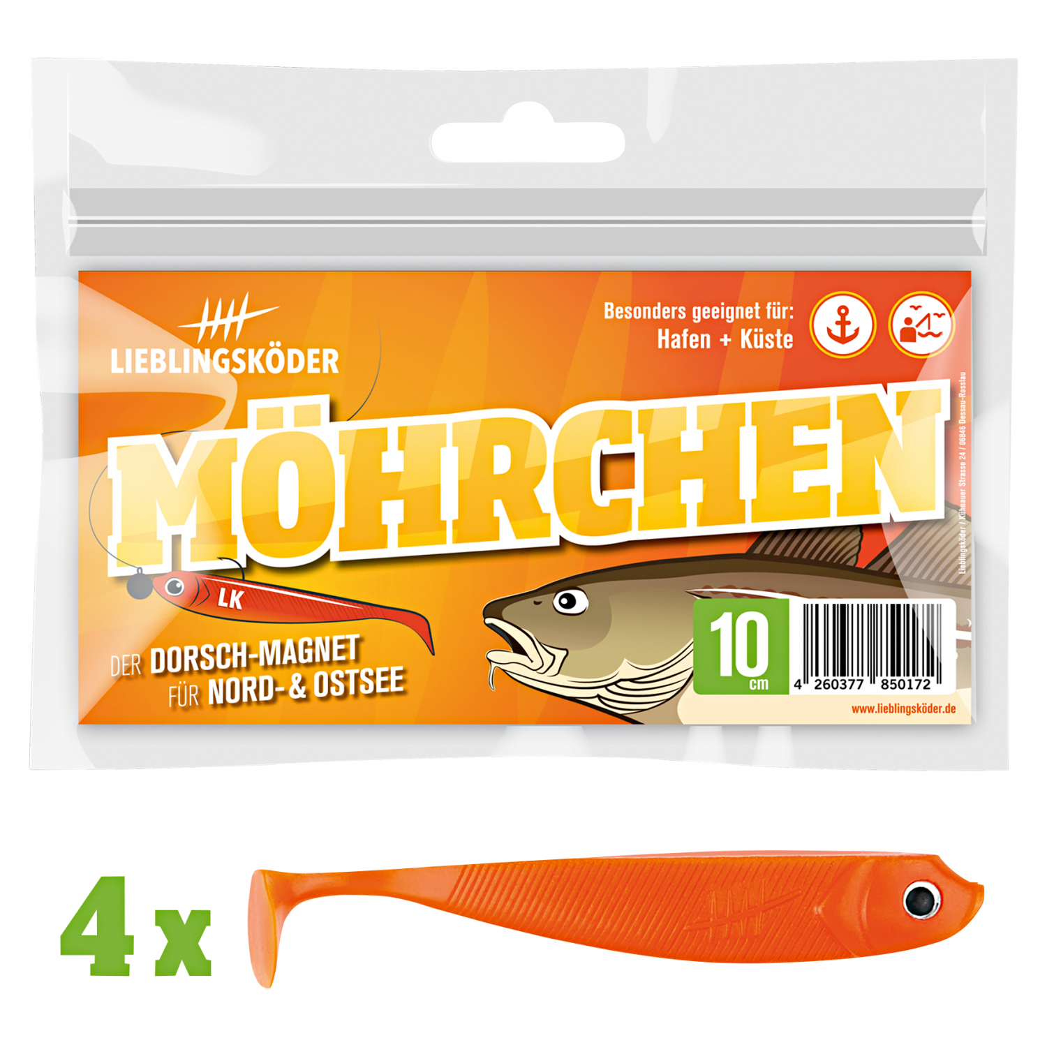 Lieblingsköder Gummifisch Zanderköder (10 cm, Möhrchen)