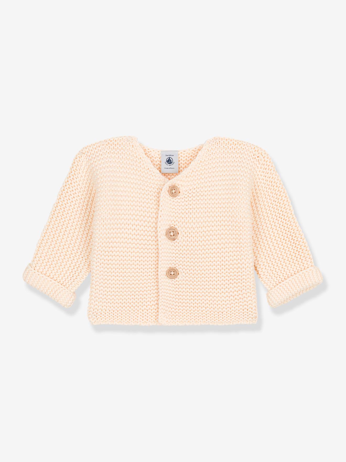 Cardigan bébé tricot point mousse en coton bio PETIT BATEAU rose