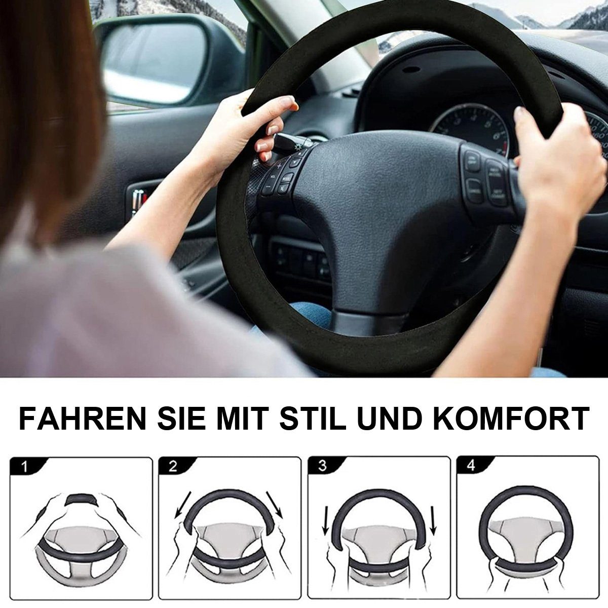 flowgoer Lenkradbezug Beheizte Auto-Lenkradabdeckung: gemütlich und warm, Innenzubehör, Idealer Komfort – Hält Lenkrad warm, perfekt als Geschenk