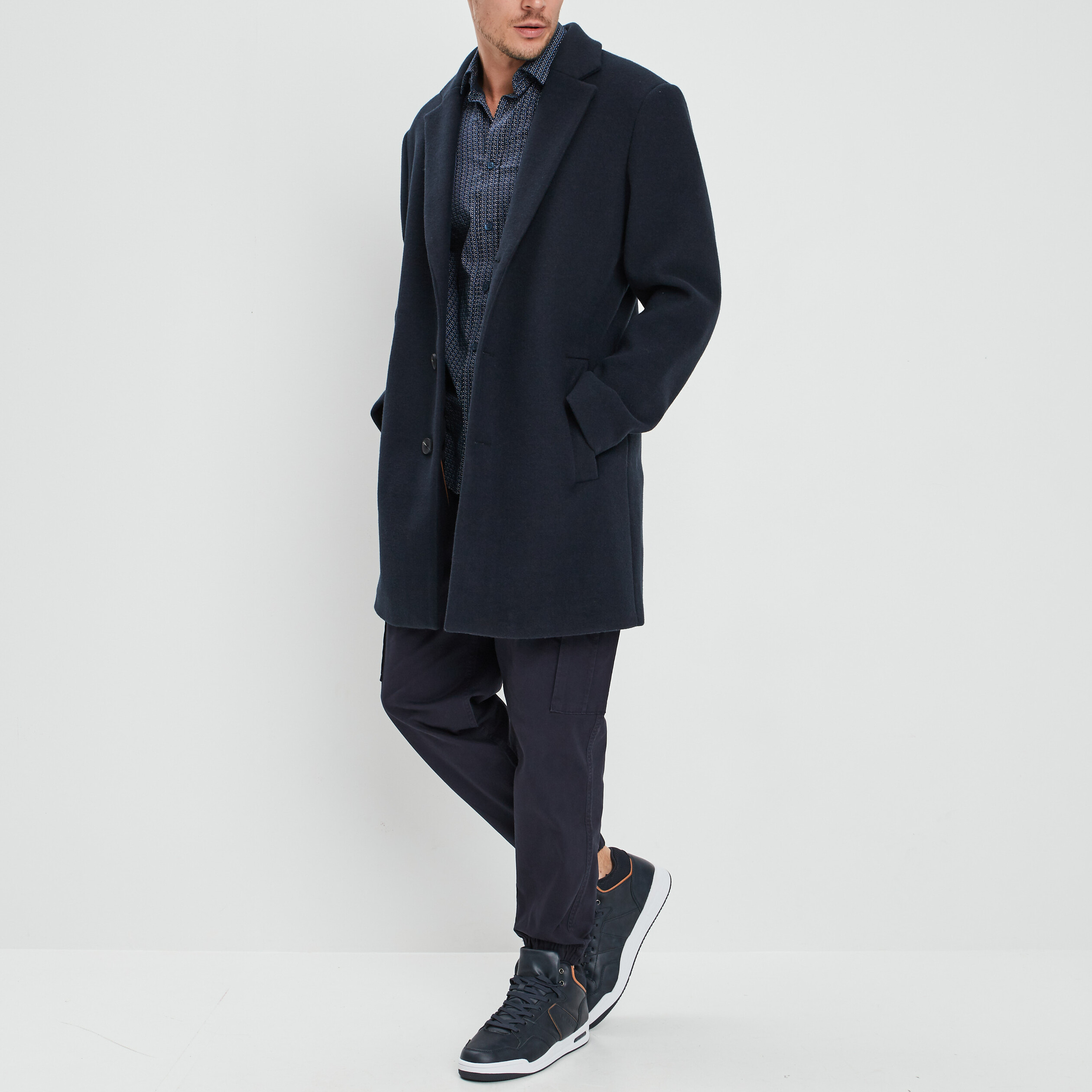 Manteau long droit bleu marine homme | La Halle