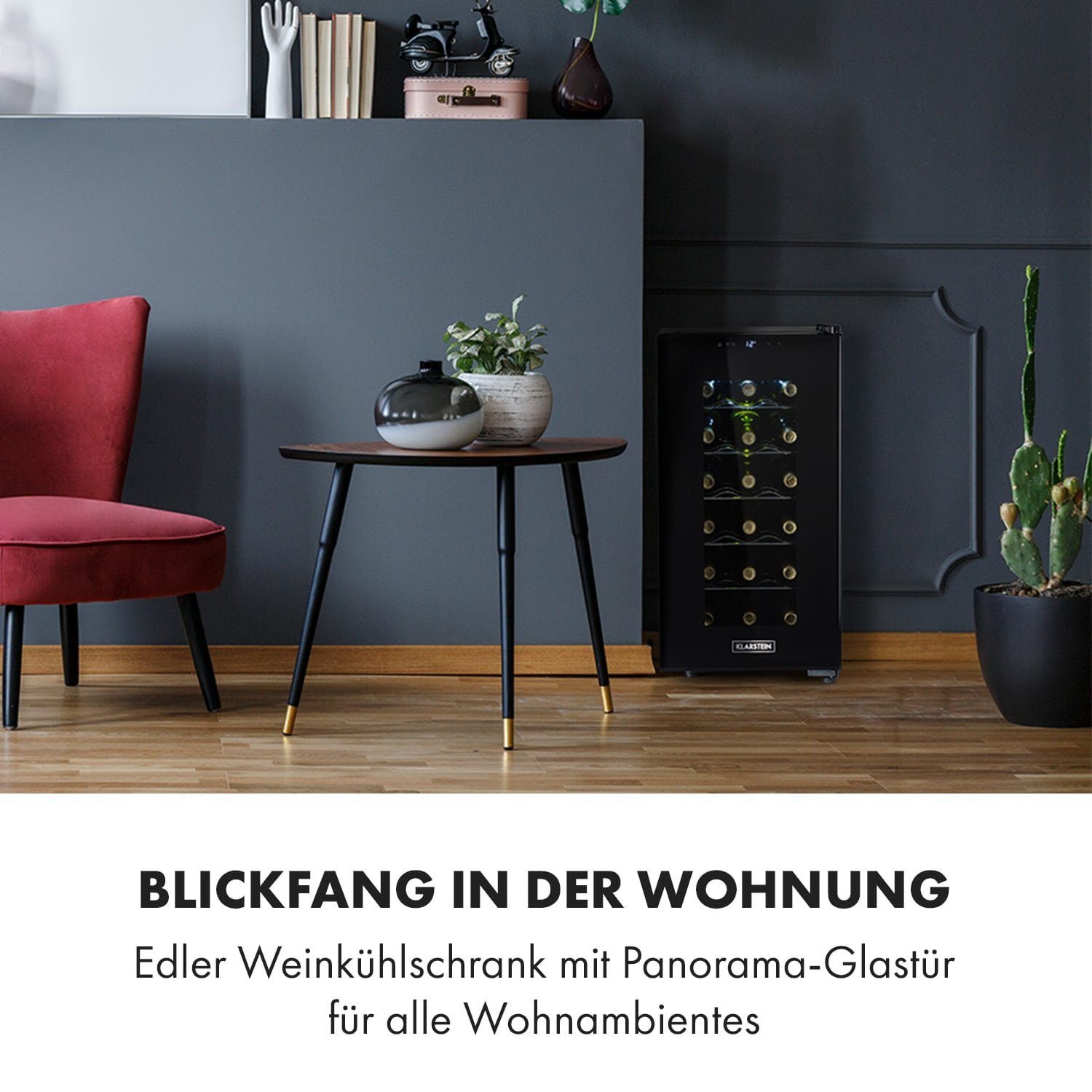 Klarstein Weinkühlschrank Bellevin 18 Uno, für 18 Standardflaschen á 0,75l,Wein Flaschenkühlschrank Weintemperierschrank Weinschrank Kühlschrank
