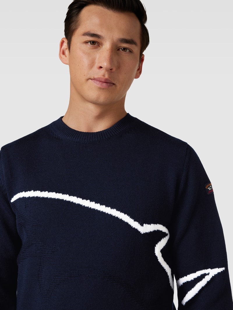 Strickpullover aus Schurwolle mit Rundhalsausschnitt in marineblau
