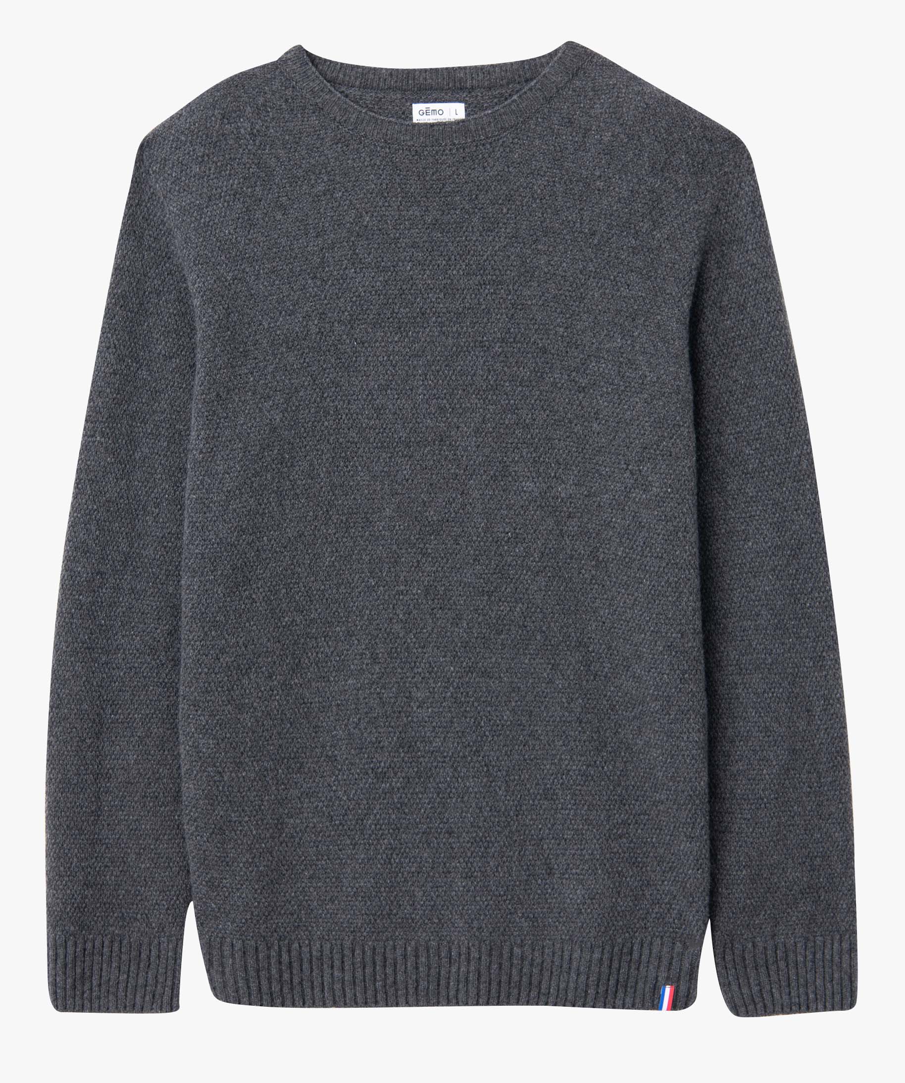 Pull homme contenant de la laine en maille 3D innovante gris fonce | GEMO