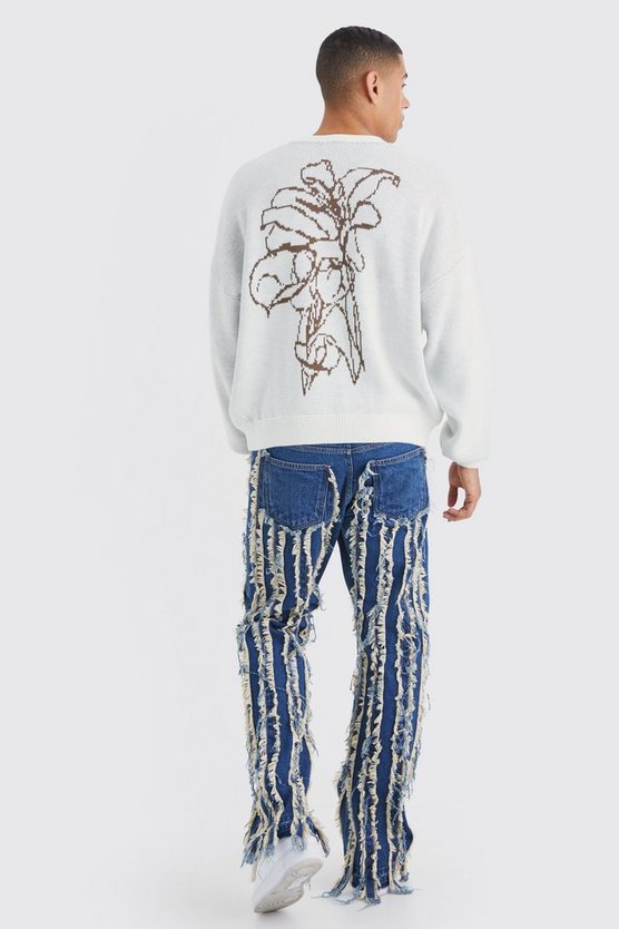 Kastiger Strickpullover mit Blumen-Print