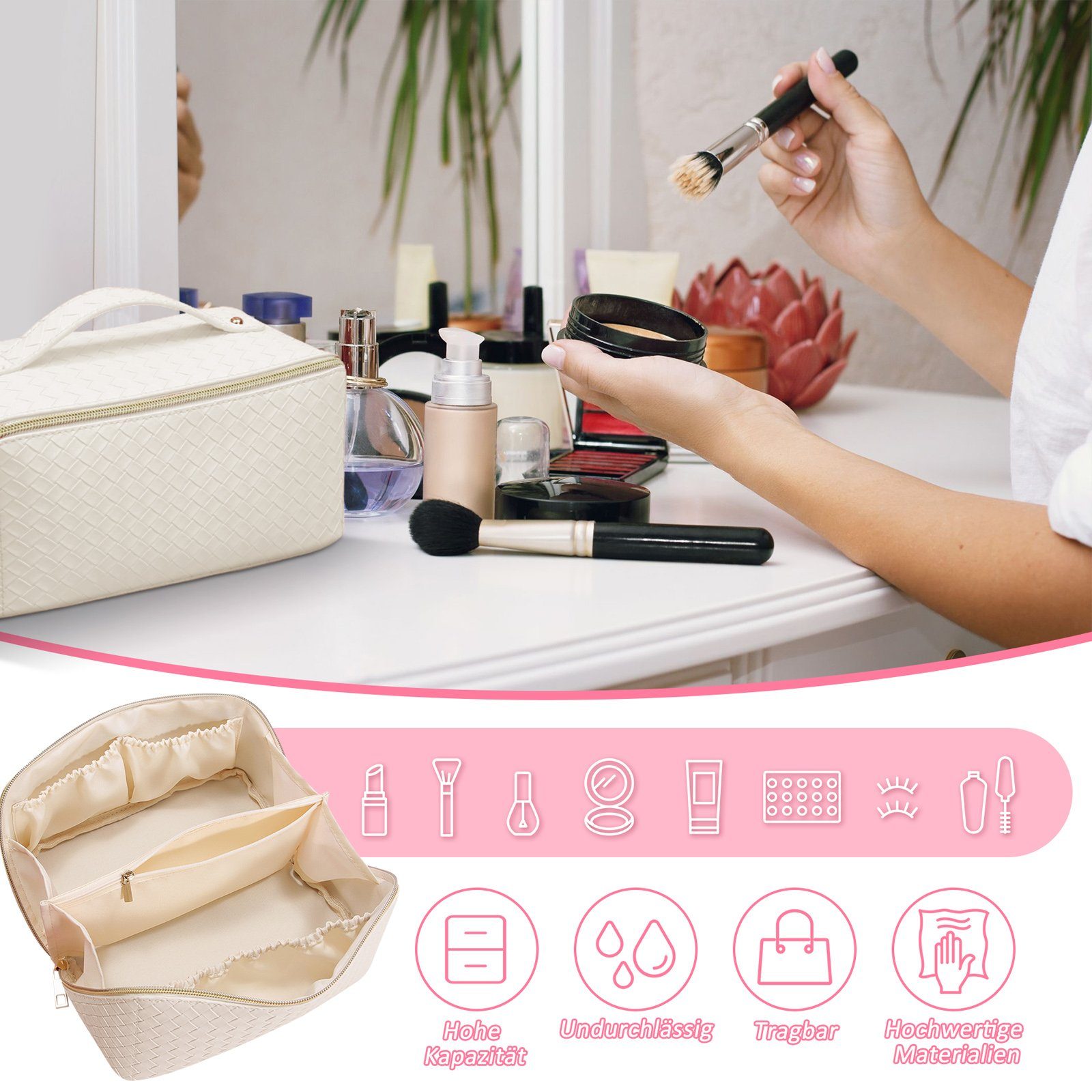CALIYO Kosmetiktasche Groß Kapazität Kosmetiktasche Damen Mäppchen Make Up Bag Schminktasche, Federmäppchen Kosmetik Reise Täschchen Wasserdichter mit Fächern