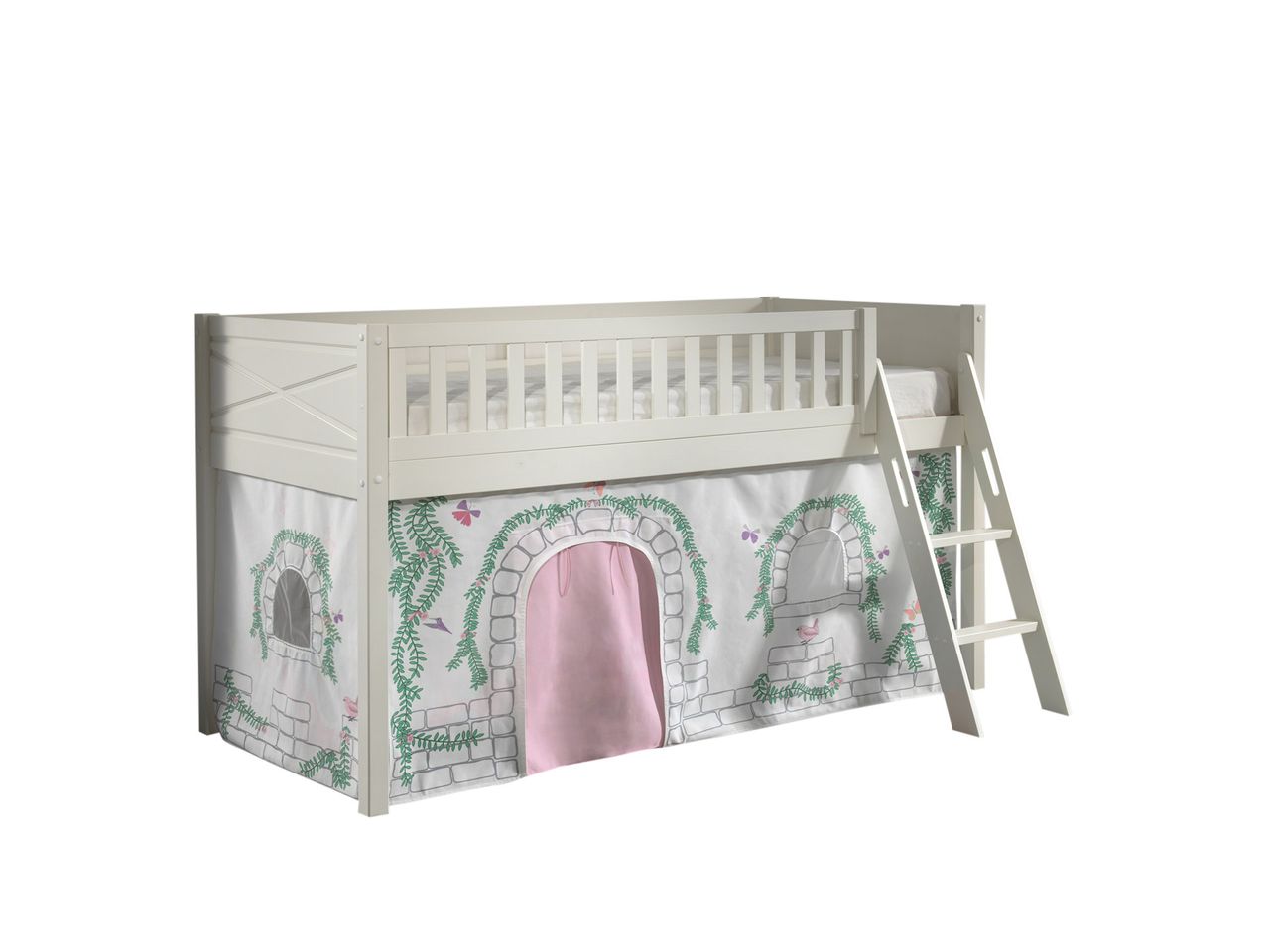 VIPACK Spielbett SCOTT, LF 90 x 200 cm, mit Rolllattenrost, Leiter und Textilset Vorhang 
