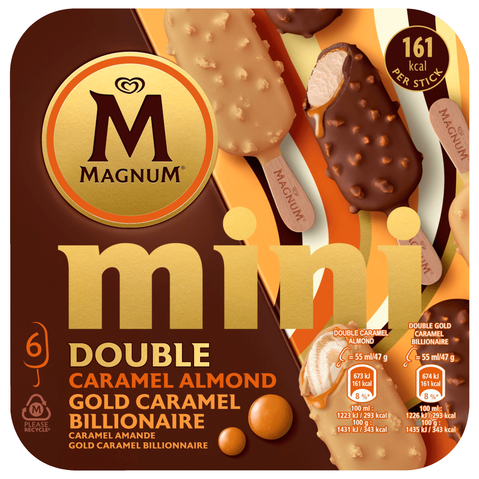 Magnum Eis Mini Double Caramell Almond & Gold Caramell Billionaire 6x55ml