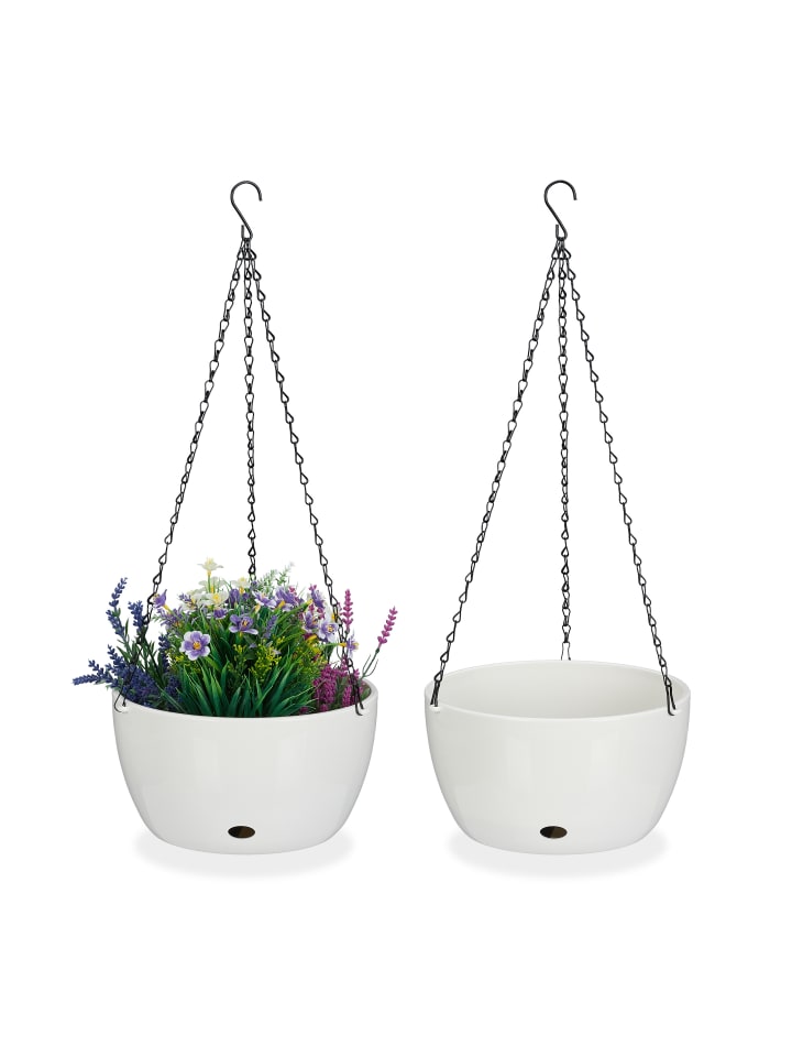 relaxdays 2 x Blumenampel in Weiß - (H)67 x Ø28,5 cm günstig kaufen onesize