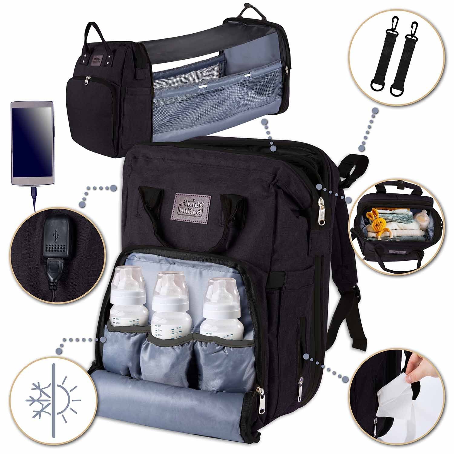 all Kids United Wickelrucksack Babytasche mit Kinderbett (Set, Baby-Rucksack, Wickelauflage, integriertem Babybett, Kinderwagen-Haken)