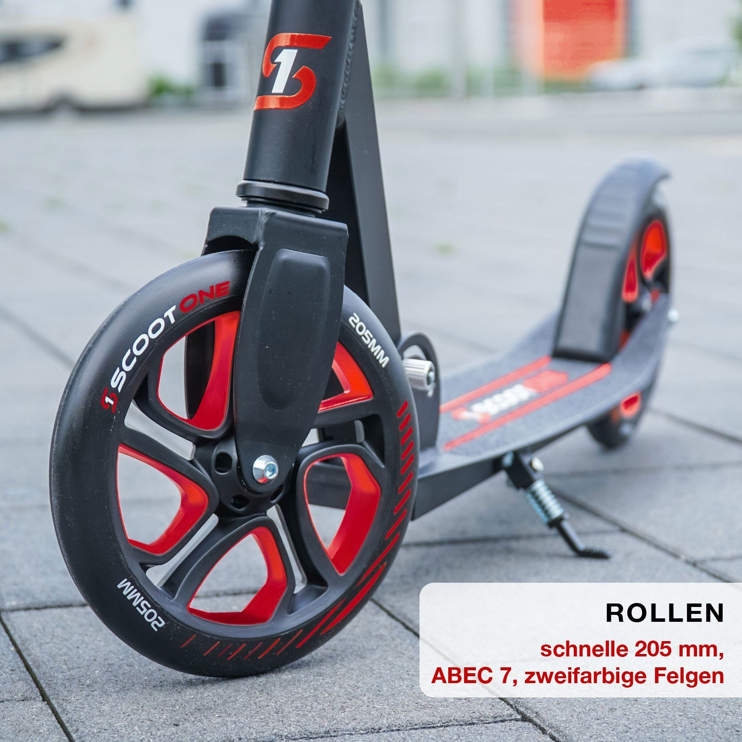 Scoot One Cityroller Höhenverstellbarer Tretroller S2, Kickroller 205mm – Aluminium Roller, klappbar