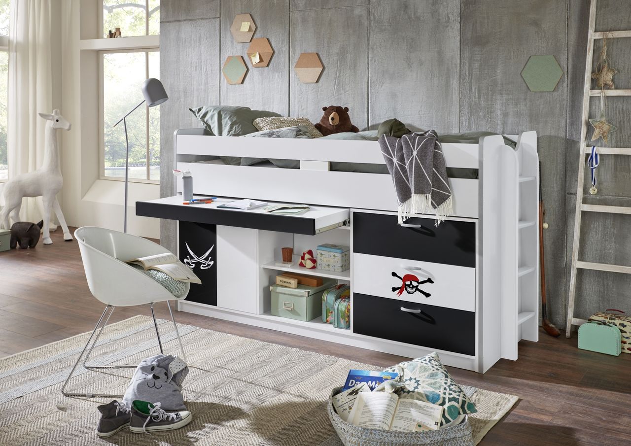 Relita Hochbett Bonny LF 90x200 cm, mit Regal, Schubladenelement und Schreibtisch