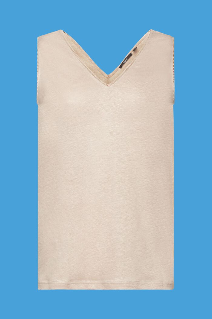 Leinen-Tanktop mit Bordüre aus Häkelspitze