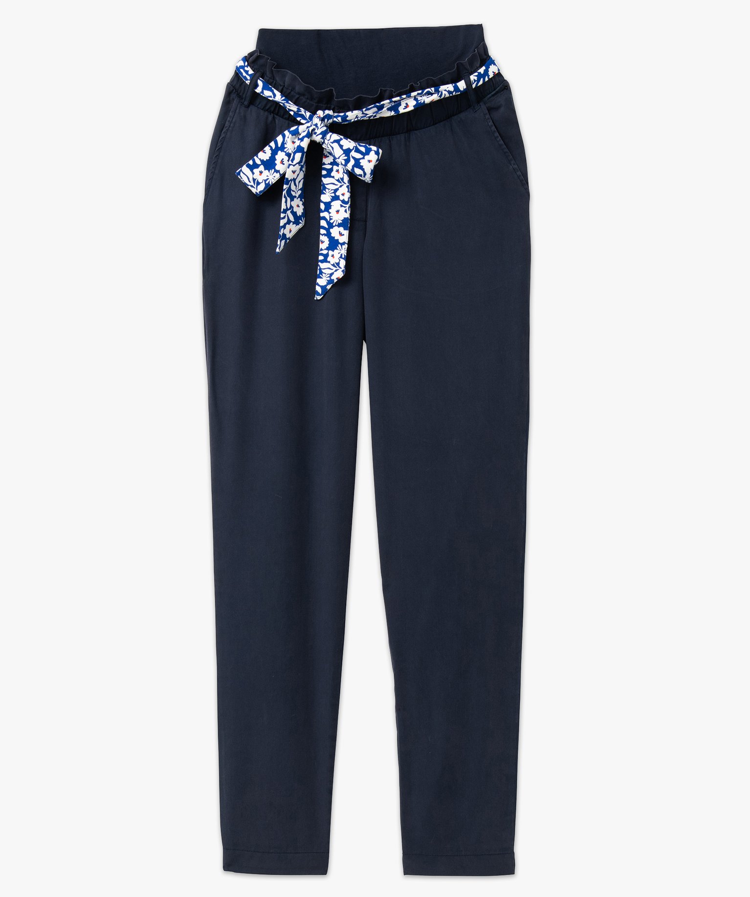 Pantalon de grossesse avec bandeau bas coupe carotte bleu | GEMO