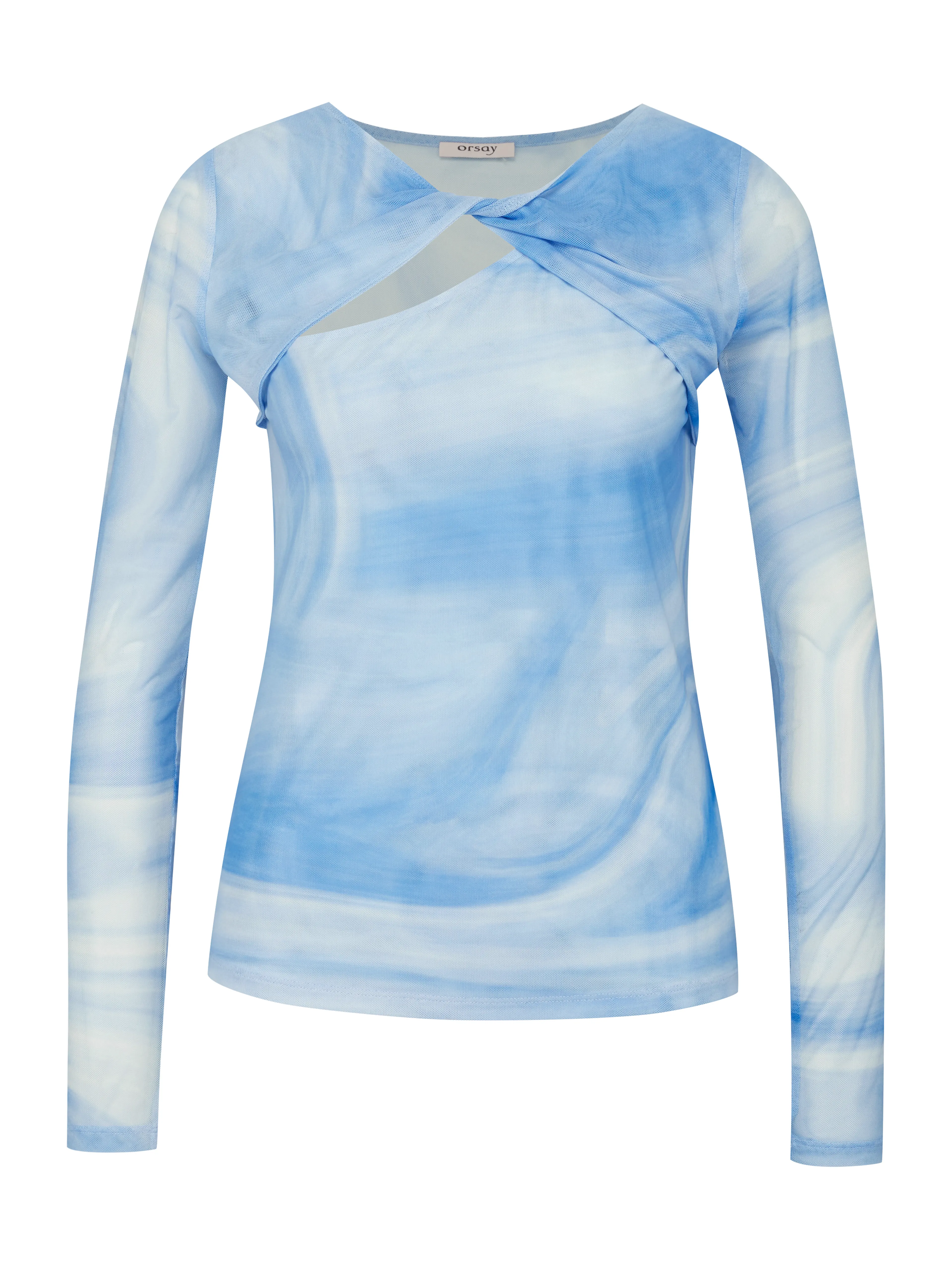 Blaues gemustertes Damen-T-Shirt mit langen Ärmeln ORSAY