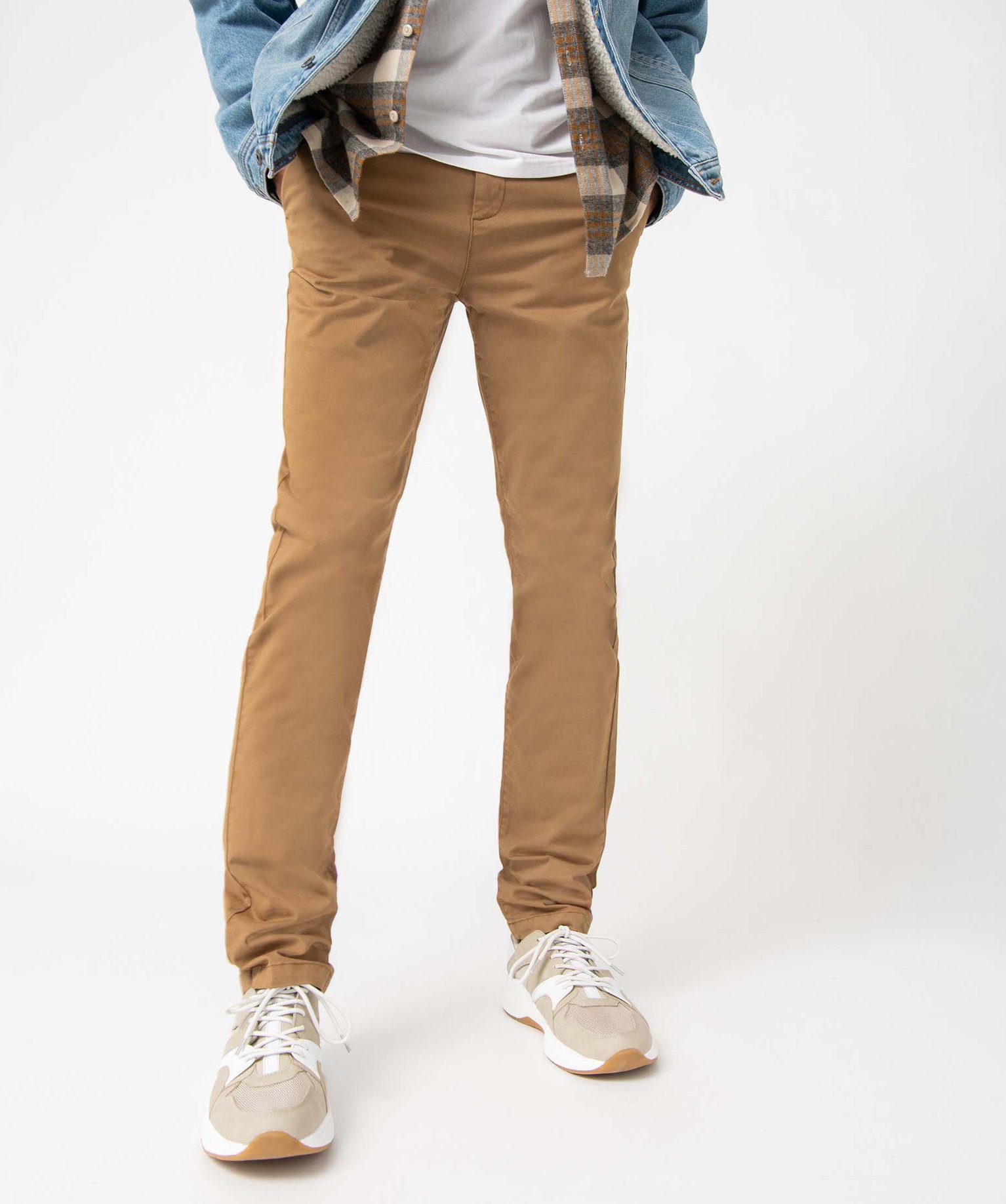 Pantalon chino en coton stretch homme marron clair | GEMO
